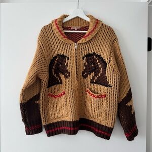 Brown Horse Pattern Cardigan Sweater